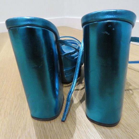 AZALEA WANG Eyes On Me Chunky Platform Sandals in Metallic Blue Y2K Disco Rave 6 - Picture 9 of 11